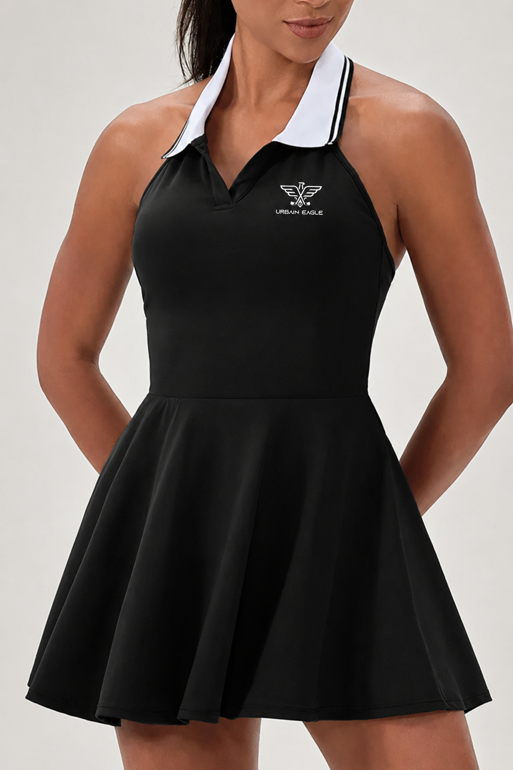 Women's Color-Block Polo-Collar Cut-Out Back Dress